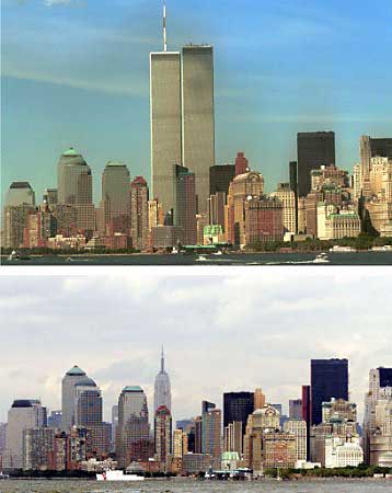 World News Headlines on The World Trade Center Twin Towers Before And After The September 11